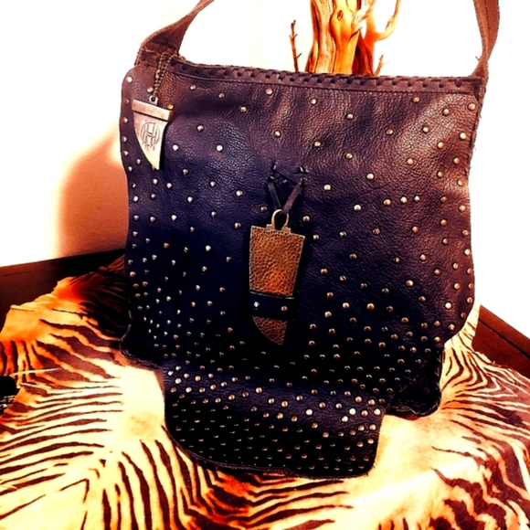 HOUSE OF HARLOW WS BLK Studded LTR Saddlebag-NWOT - Picture 3 of 13